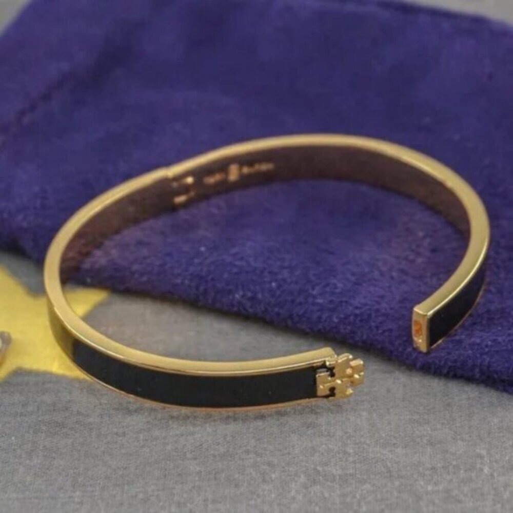 Tory Burch Kira Enamel 7mm Bracelet Bangle in Black (Brand New) Medium - Picture 5 of 8